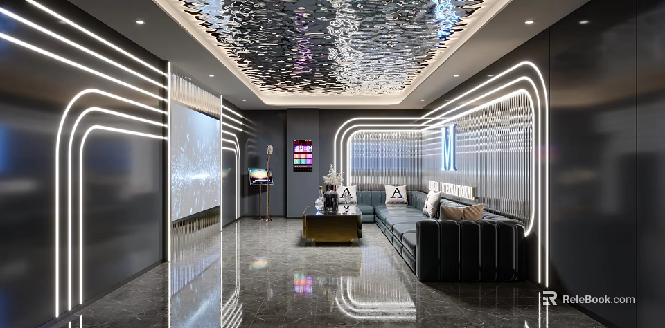 Modern KTV Interior Design With Neon Lights And Stylish Furniture 3d model 