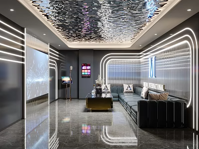 Modern KTV Interior Design With Neon Lights And Stylish Furniture 3d model