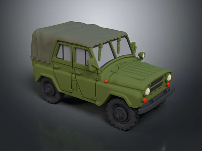 Military Green Off Road Vehicle With Canvas Top And Classic Design Features 3d model