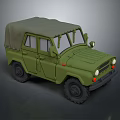 Military Green Off Road Vehicle With Canvas Top And Classic Design Features