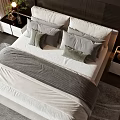 Modern Bedroom With White Double Bed Dark Accent Wall Nightstands Pendant Lights Plants And Rug