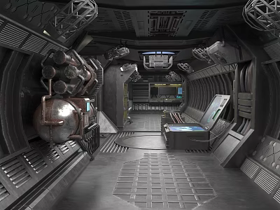 Futuristic Sci-Fi Spaceship Interior With Metallic Control Panels And Console Equipment 3d model