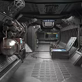 Futuristic Sci-Fi Spaceship Interior With Metallic Control Panels And Console Equipment 3d model