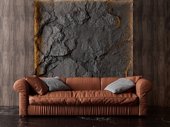 Sofa Background Wall Italian Light Luxury Stone Fused Rock Background Wall Leather Sofa 3d model