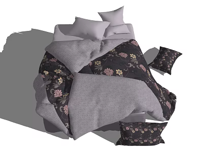 Double Bed With Floral Patterned Duvet And Decorative Pillows In Cozy Setup 3d model