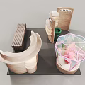 Modern Diamond Shaped Display Shelves With Pink Decor And Beige Green Accents