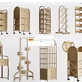 Versatile Storage Racks and Shelves with Rattan Design Drawers Multi Tiered Structures 3d model