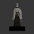 Man in Armor with Helmet Cape Shield and Sword on Black Base