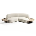 Modern Beige Bouclé Sectional Sofa With Curved Design And Wooden Side Tables