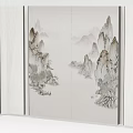 Traditional Chinese Landscape Ink Painting Background Wall With Mountain Art And Partition Design