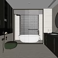 Elegant Modern Bathroom Interior With Green Cabinets Freestanding Bathtub And Round Mirror