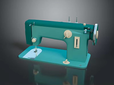 Vintage Teal Sewing Machine With Classic Body And Stable Base Design 3d model