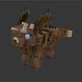 Minecraft Style Pixelated Blocky Dragon Game Character With Brown Orange Colors And Glowing Blue Eyes