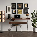 Middle Ancient Book Table and Chair Combination Table Lamp Book Notebook 3d model
