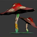 Colorful Vegetable Crafted Mushroom Sculpture With Pink Spotted Caps Brown Green Stems And Green Base