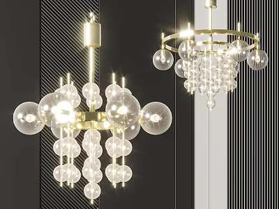 Elegant Modern Chandeliers With Golden Frame Transparent Glass Balls And Crystal Decorations 3d model