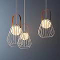 Three Modern Hanging Pendant Lights With Copper Handles Wireframe Design And White Lampshades
