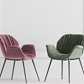 Pink And Green Velvet Dining Chairs With Pleated Back And Black Legs