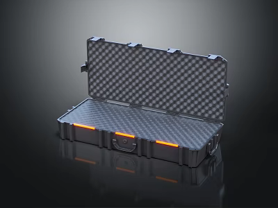 Durable Black Hard Case Open With Checkerboard Interior And Orange Latches Accents 3d model