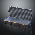 Durable Black Hard Case Open With Checkerboard Interior And Orange Latches Accents