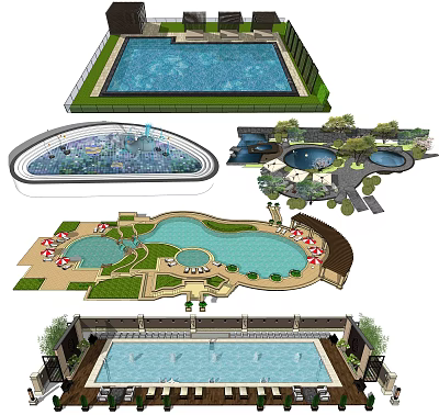 Modern Spacious Swimming Pool Design With Lap Areas Leisure Pools And Landscaped Gardens 3d model