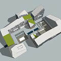 Modern Multi Storey Architectural Complex With Roof Greenery Open Courtyard And Glass Windows