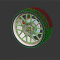 Car Tire With Silver Alloy Wheel Red Brake Calipers And Reflection On Dark Surface