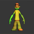 3D Cartoon Character Wearing White Cap Black T-shirt Blue Pants White Shoes On Dark Background