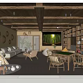 Hotel Guest Room Featuring Wooden Ceiling Sofa Bookshelves Plants And Window