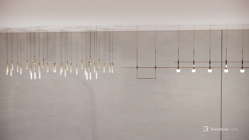 Modern Stylish Hanging Chandeliers With Geometric Metal Frames And Multiple Pendants 3d model 
