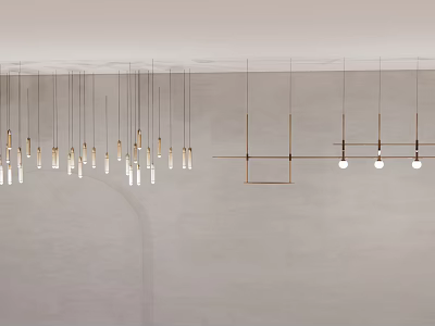 Modern Stylish Hanging Chandeliers With Geometric Metal Frames And Multiple Pendants 3d model