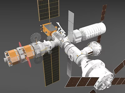 Space Station 3D Model Structure With Solar Panels And Connected Modules 3d model