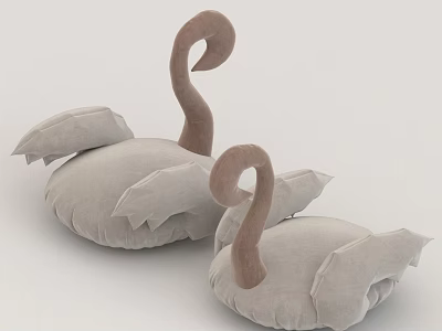 Two Swan Shaped Light Gray Soft Fabric Decorative Pillows With Curved Neck Design 3d model