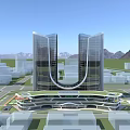Modern High Rise Office Building Complex With Green Roofs In Urban City Area