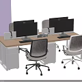 Modern Office Desk Workstation With Dual Computer Monitors And Ergonomic Chairs