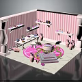 Cute Animal Figurines In Pink Striped Room With Round Decorative Structure