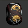 Artistic Wood Stone Decorative Piece With Red Black White Intricate Patterns