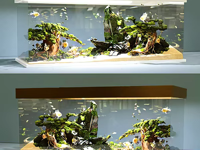 Natural Style Aquarium Interior Landscaping With Green Plants Rocks And Decorations 3d model