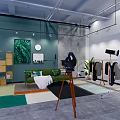 Modern Public Office Space Interior With Green Sofa Bookshelf Camera And Pendant Lights