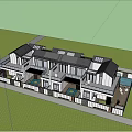 Modern Detached Villa Exterior With Black Roof White Walls Terrace Courtyard And Greenery