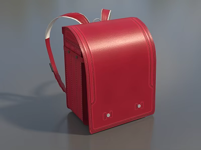 Red Leather Backpack with White Shoulder Strap and Classic Stitching Details 3d model