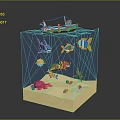 Colorful Underwater Animal Model With Shark Fish Octopus Seaweed And Small Boat