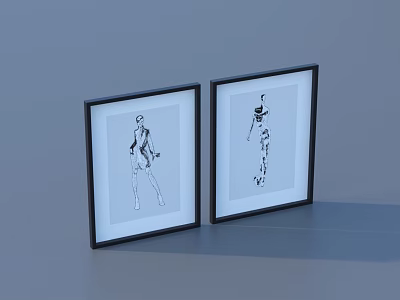 Decorative Ornament Set Featuring Two Black Framed Black And White Figure Artworks 3d model