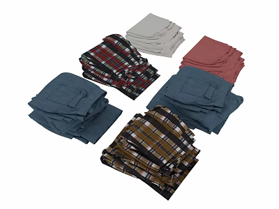 Assorted Folded Clothes With Plaid Patterns And Solid Color Styles 3d model