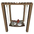 Outdoor Hanging Hammock Chair With Wooden Frame And Red Cushions
