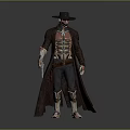 Game Movie Character With Wide Brim Hat Mechanical Arm Body Long Coat And Gun