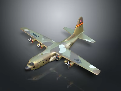 Tan Green Military Transport Airplane Model Number 2400 White Dots On Wings Tail Emblem 3d model