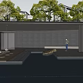 Modern Garden Landscape Design With Green Lawn Trees And Water Features