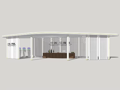 Modern White Pergola Design With Open Structure And Reception Counter 3d model
