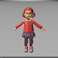 3D Surprised Little Girl Character With Pink Hair Red Jacket Purple Skirt Glasses Arms Outstretched